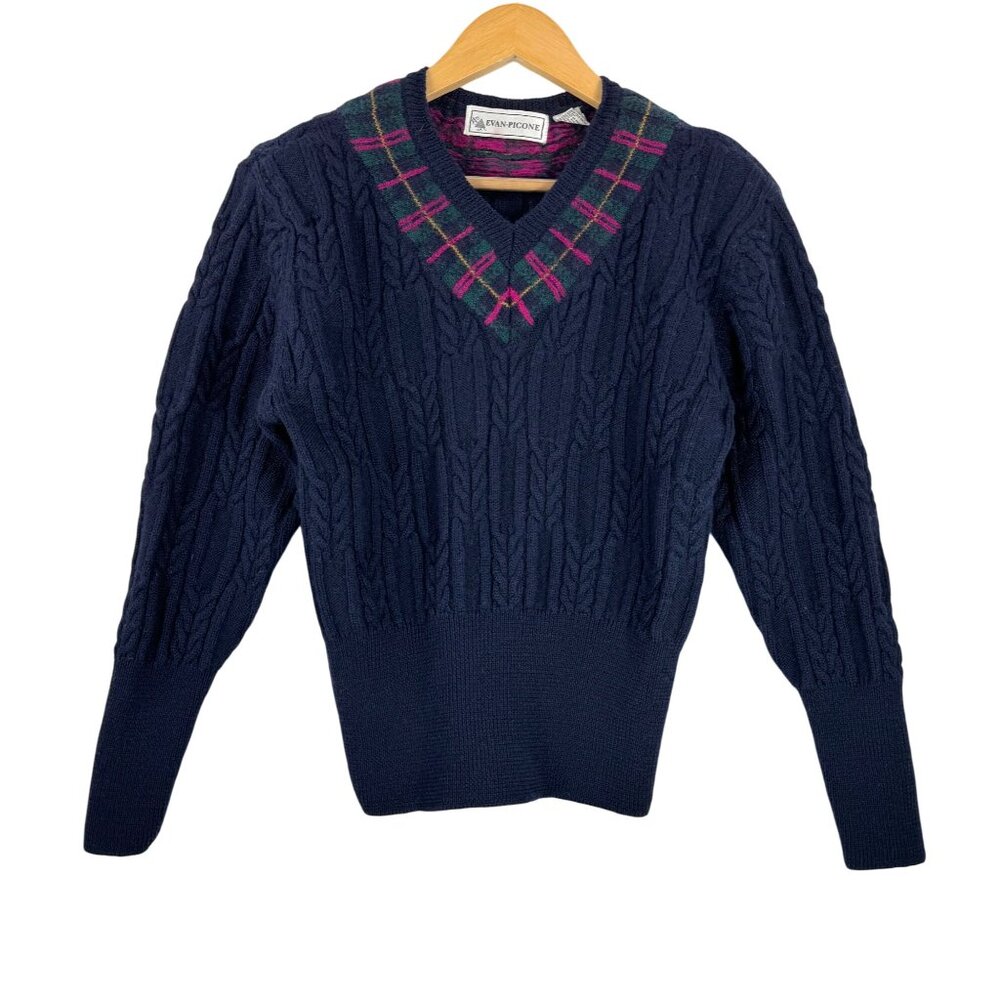 VTG Evan Picone v‎ neck academia fisherman wool sweater 90s sz M